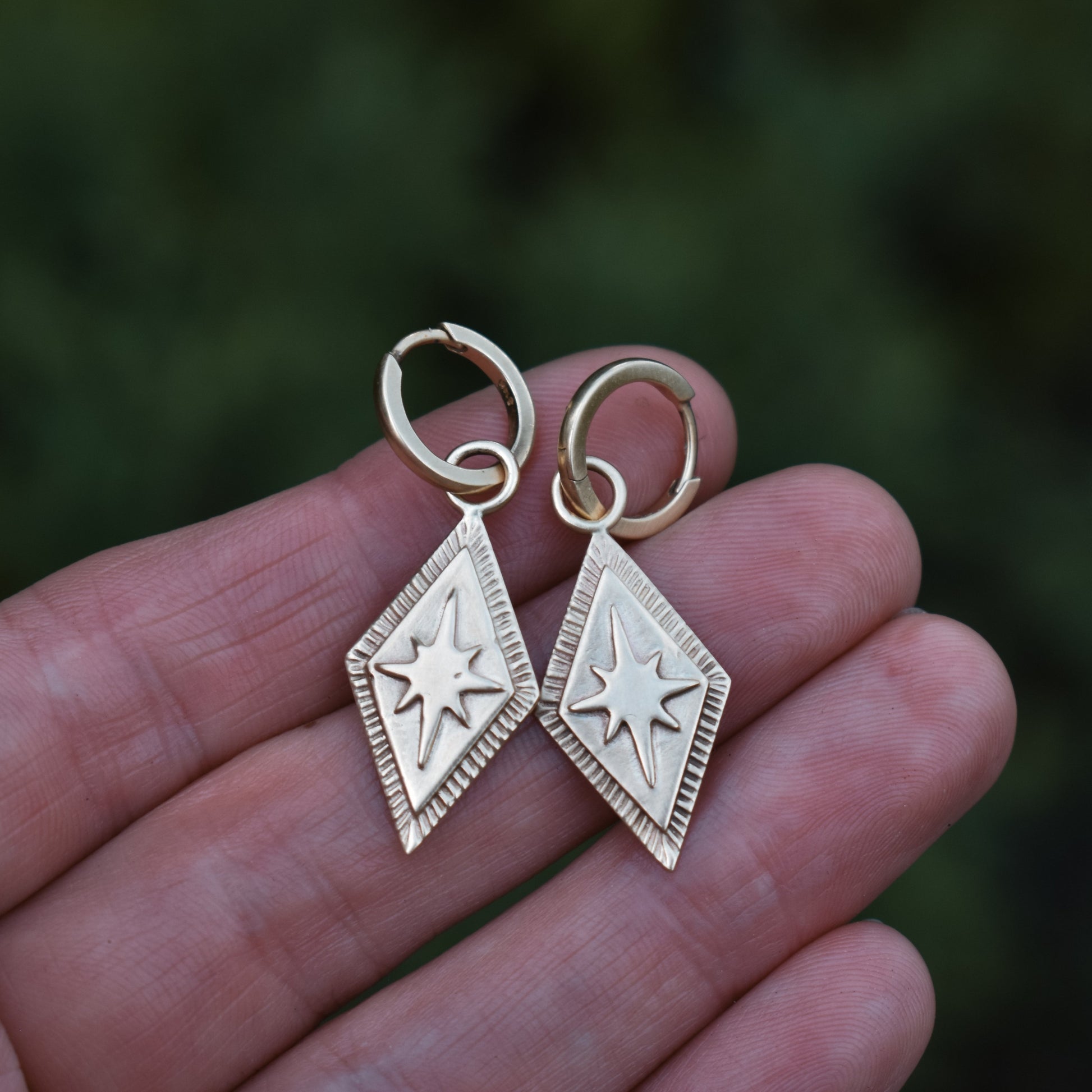 North Star Earrings, North Star Hoop Charms, North Star Dangle earrings, ethical jewelry, ethical bridal jewelry, sustainably sourced, known origin, recycled gold, nature inspired jewelry, celestial jewelry