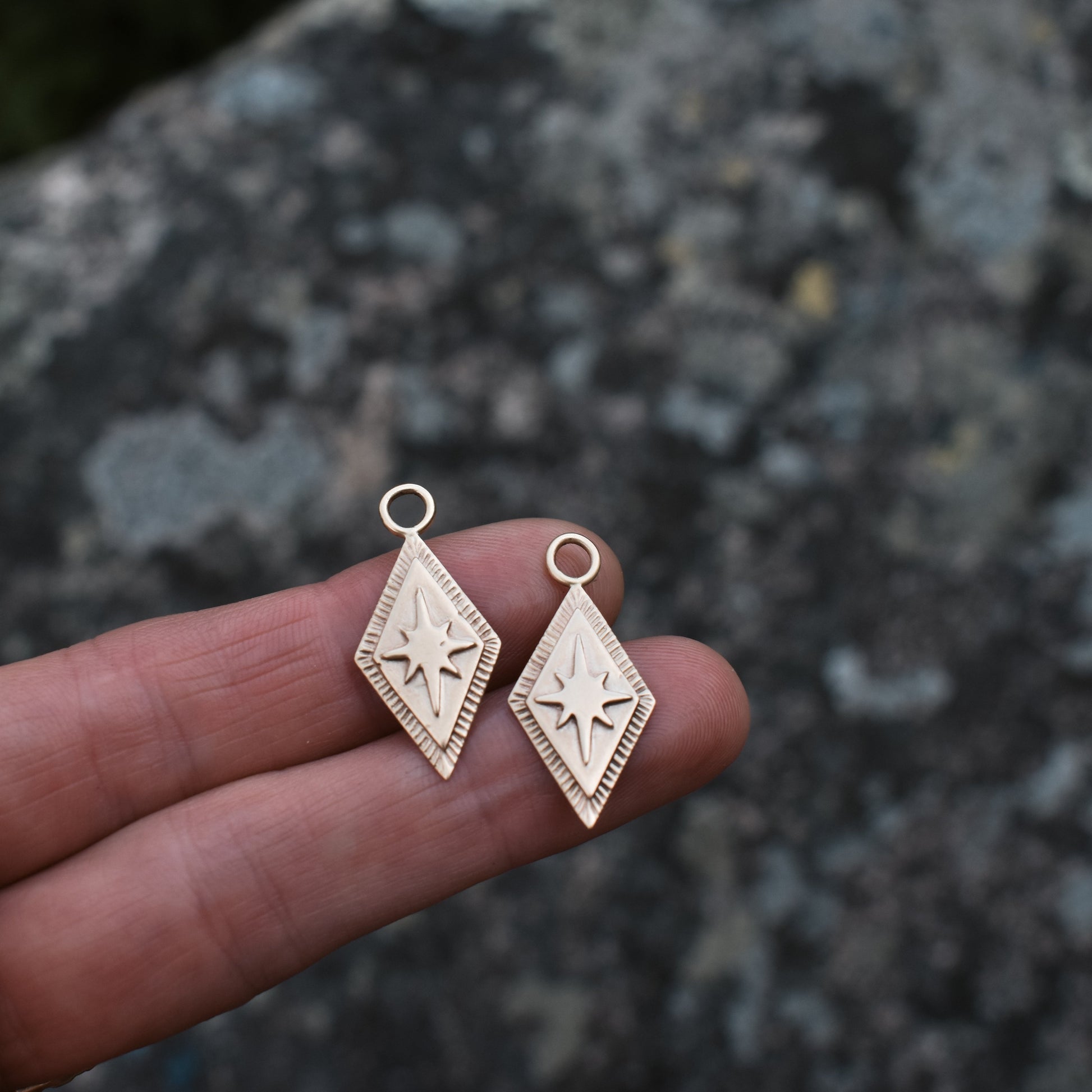 North Star Earrings, North Star Hoop Charms, North Star Dangle earrings, ethical jewelry, ethical bridal jewelry, sustainably sourced, known origin, recycled gold, nature inspired jewelry, celestial jewelry