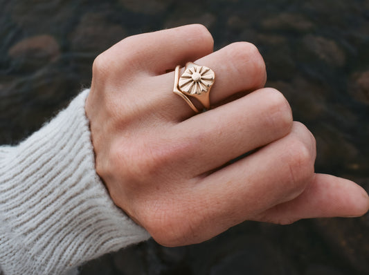 dainty wedding band, contour band, wishbone band, ethical jewelry, ethical bridal jewelry, sustainably sourced, known origin, recycled gold, nature inspired jewelry, signet ring