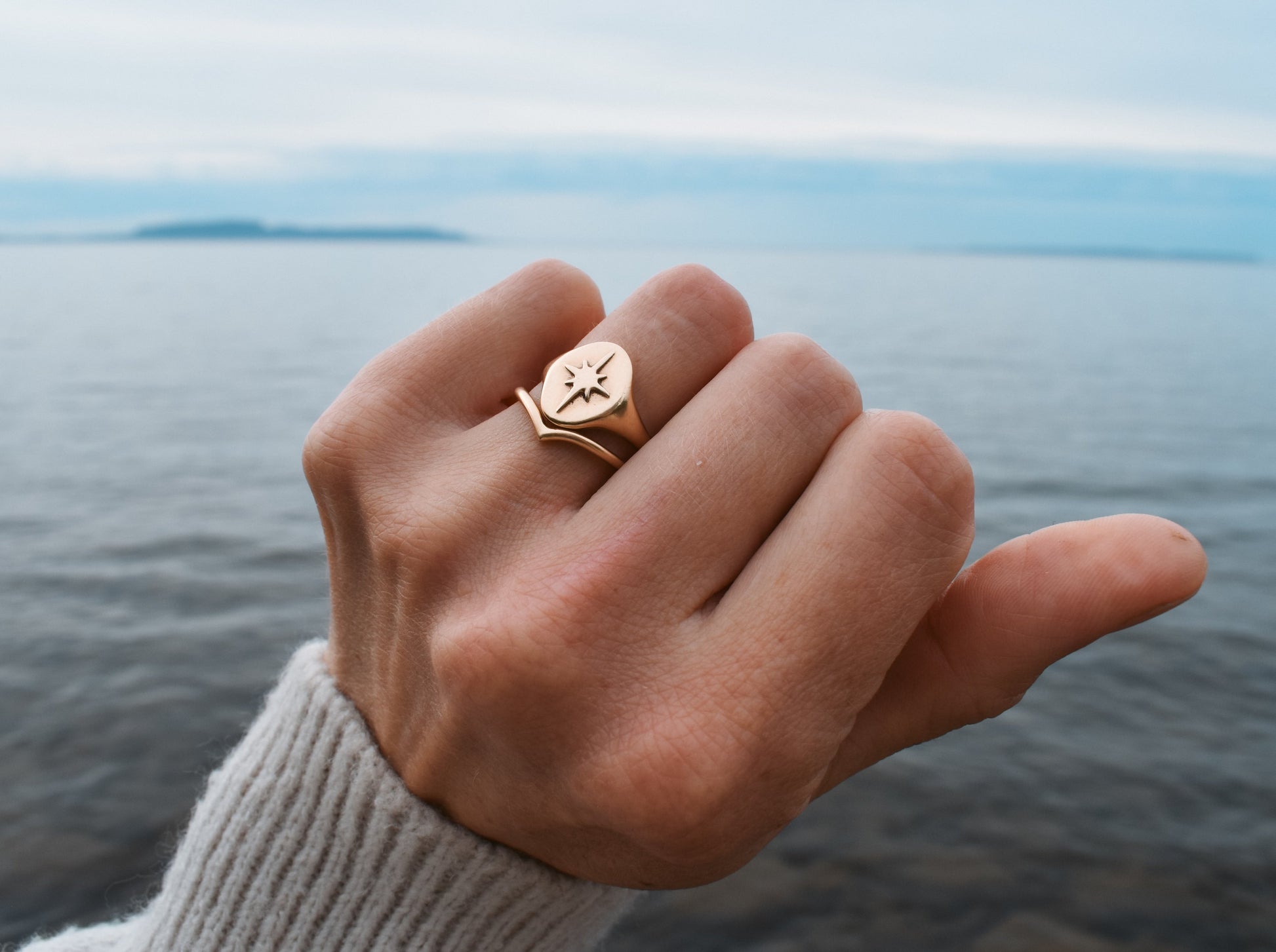 North Star signet ring, ethical jewelry, ethical bridal jewelry, sustainably sourced, known origin, recycled gold, nature inspired jewelry, celestial jewelry