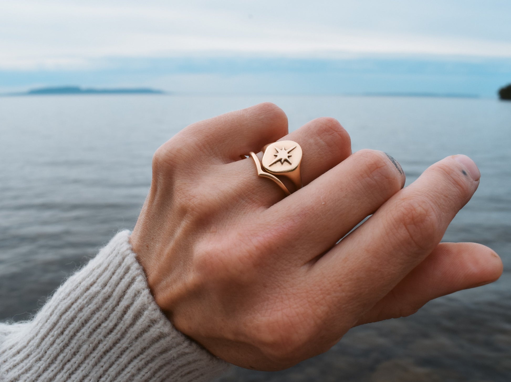 North Star signet ring, ethical jewelry, ethical bridal jewelry, sustainably sourced, known origin, recycled gold, nature inspired jewelry, celestial jewelry