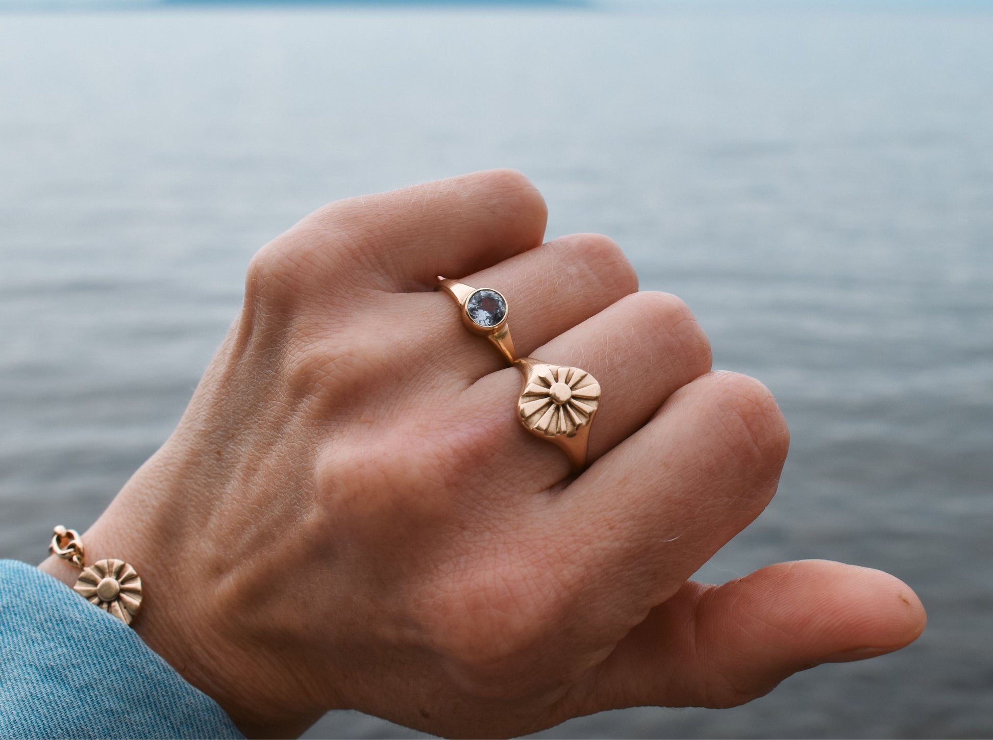 Round white Montana sapphire engagement ring sapphire solitaire ring ethical bridal jewelry sustainably sourced known origin recycled gold nature inspired jewelry ethical sapphires natural sapphires