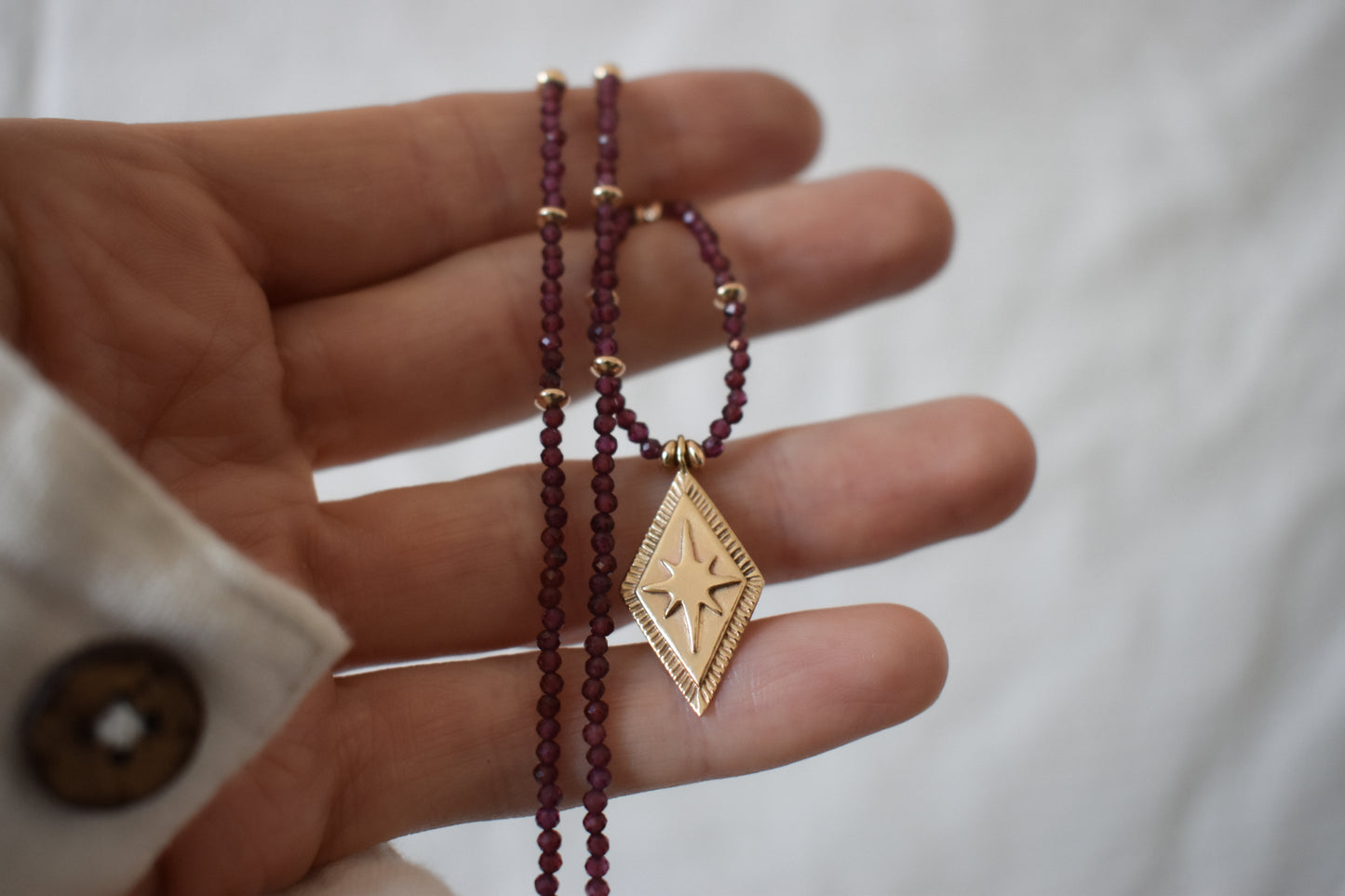 Symbolic Strands Necklace 3 - 14k North Star Diamond Charm & Garnet