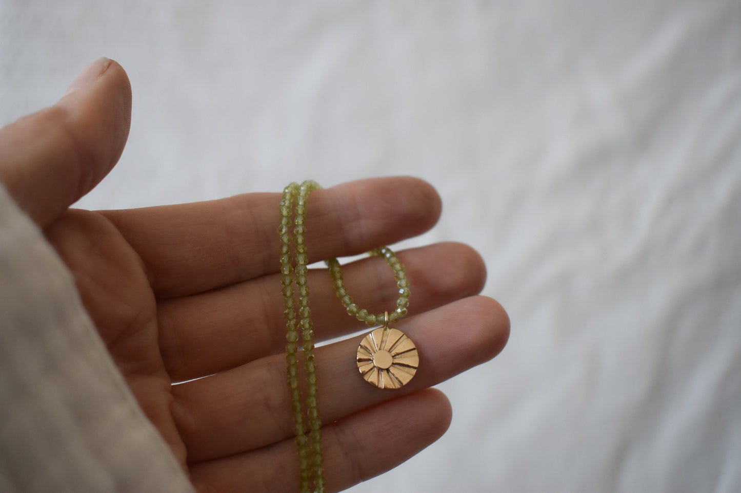 Symbolic Strands Necklace 1 - 14k Sunburst & Peridot