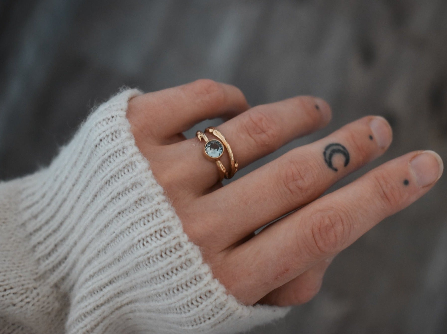 Persephone Aspen twig ring with Montana sapphire, blue sapphire solitaire, twig ring, ethical jewelry ethical bridal jewelry sustainably sourced known origin recycled gold nature inspired jewelry ethical sapphires natural sapphires