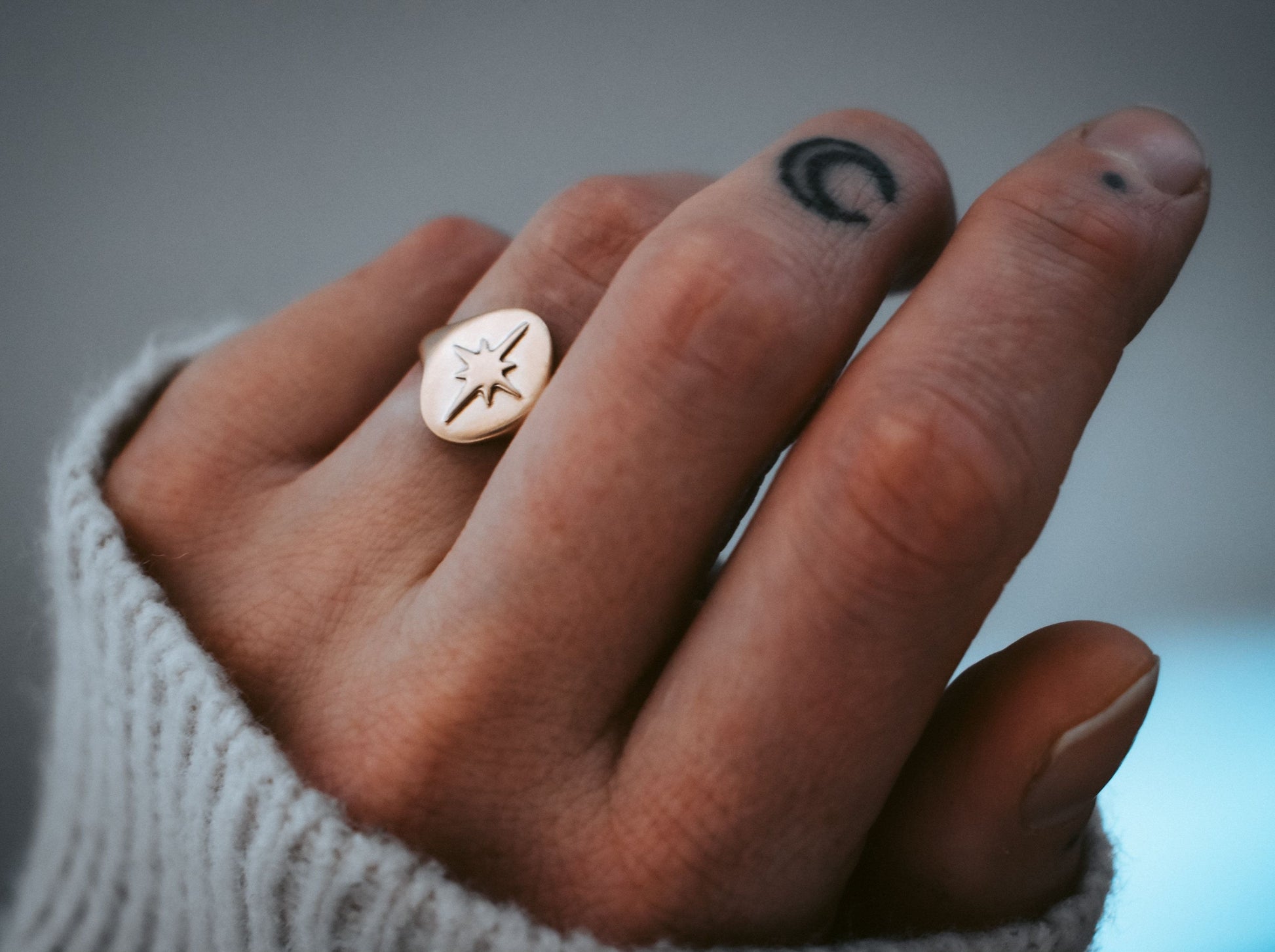 North Star signet ring, ethical jewelry, ethical bridal jewelry, sustainably sourced, known origin, recycled gold, nature inspired jewelry, celestial jewelry