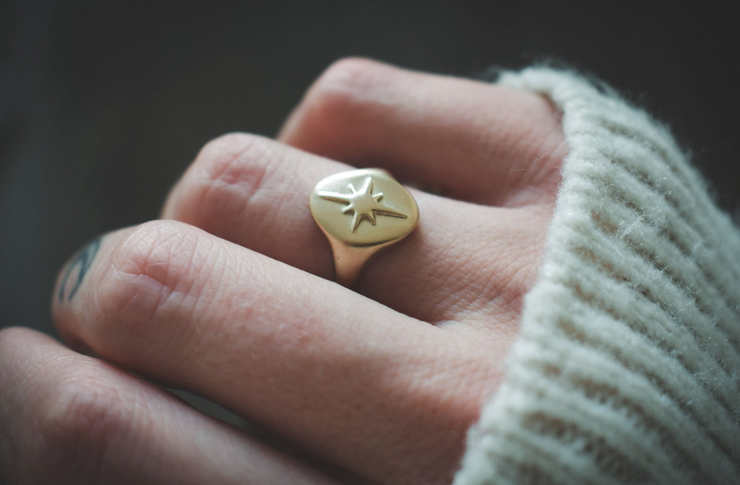 North Star signet ring, ethical jewelry, ethical bridal jewelry, sustainably sourced, known origin, recycled gold, nature inspired jewelry, celestial jewelry