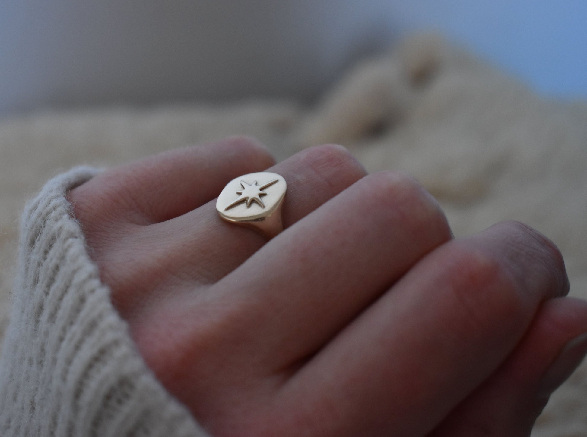 North Star signet ring, ethical jewelry, ethical bridal jewelry, sustainably sourced, known origin, recycled gold, nature inspired jewelry, celestial jewelry