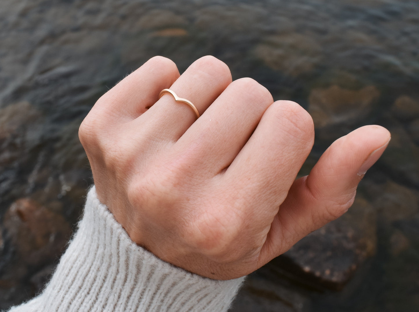 dainty wedding band, contour band, wishbone band, ethical jewelry, ethical bridal jewelry, sustainably sourced, known origin, recycled gold, nature inspired jewelry