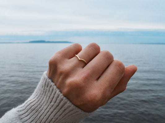 dainty wedding band, contour band, wishbone band, ethical jewelry, ethical bridal jewelry, sustainably sourced, known origin, recycled gold, nature inspired jewelry