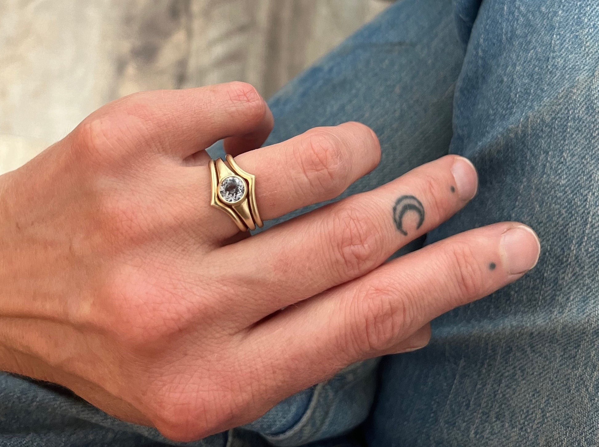 Round white Montana sapphire engagement ring sapphire solitaire ring ethical bridal jewelry sustainably sourced known origin recycled gold nature inspired jewelry ethical sapphires natural sapphires