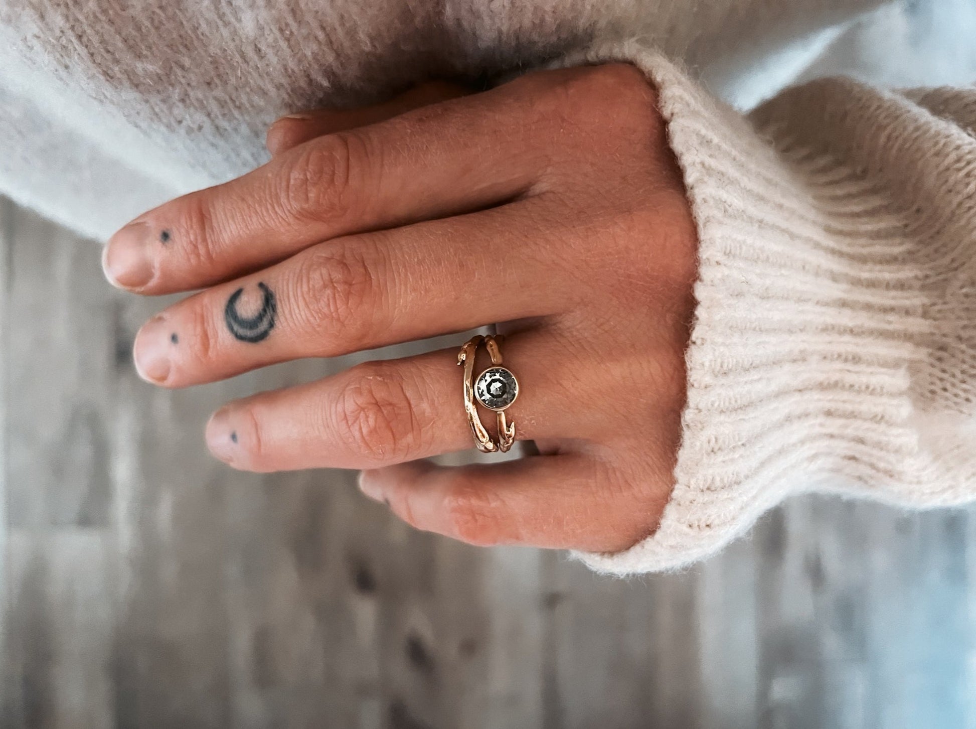 Persephone Aspen twig ring with Montana sapphire, blue sapphire solitaire, twig ring, ethical jewelry ethical bridal jewelry sustainably sourced known origin recycled gold nature inspired jewelry ethical sapphires natural sapphires